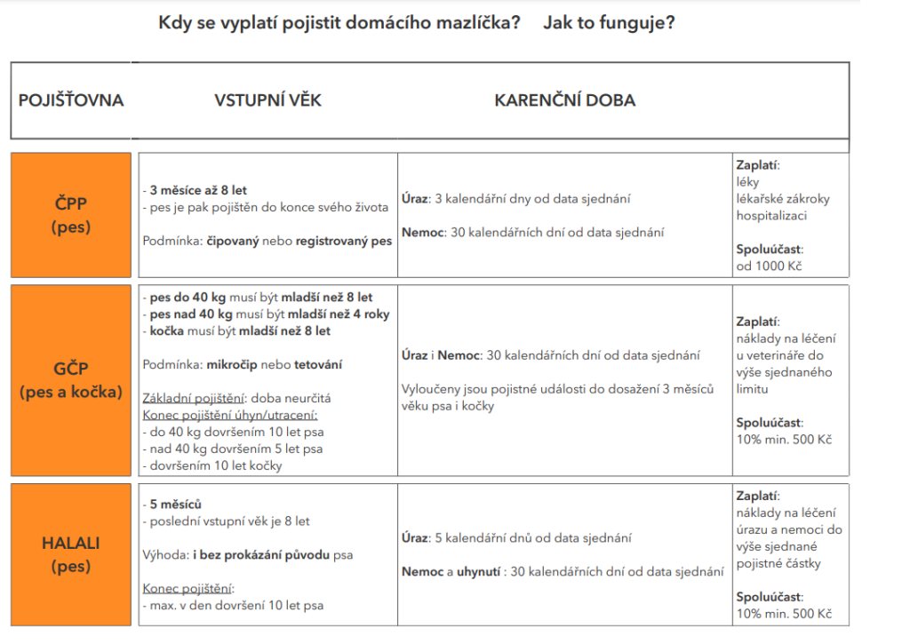 Kdy se vám vyplatí pojištění psa nebo kočky sjednat? Pohodlně v tabulce.